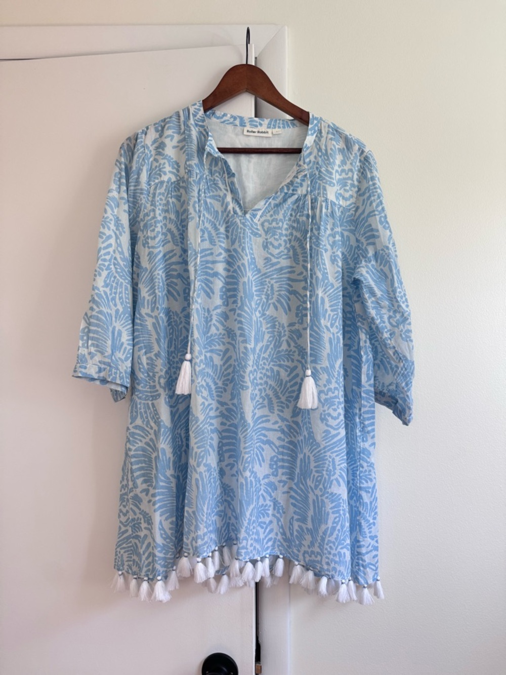 Roller Rabbit Laure Serafina Blue Tunic swim Cover up with tassels 100% cotton